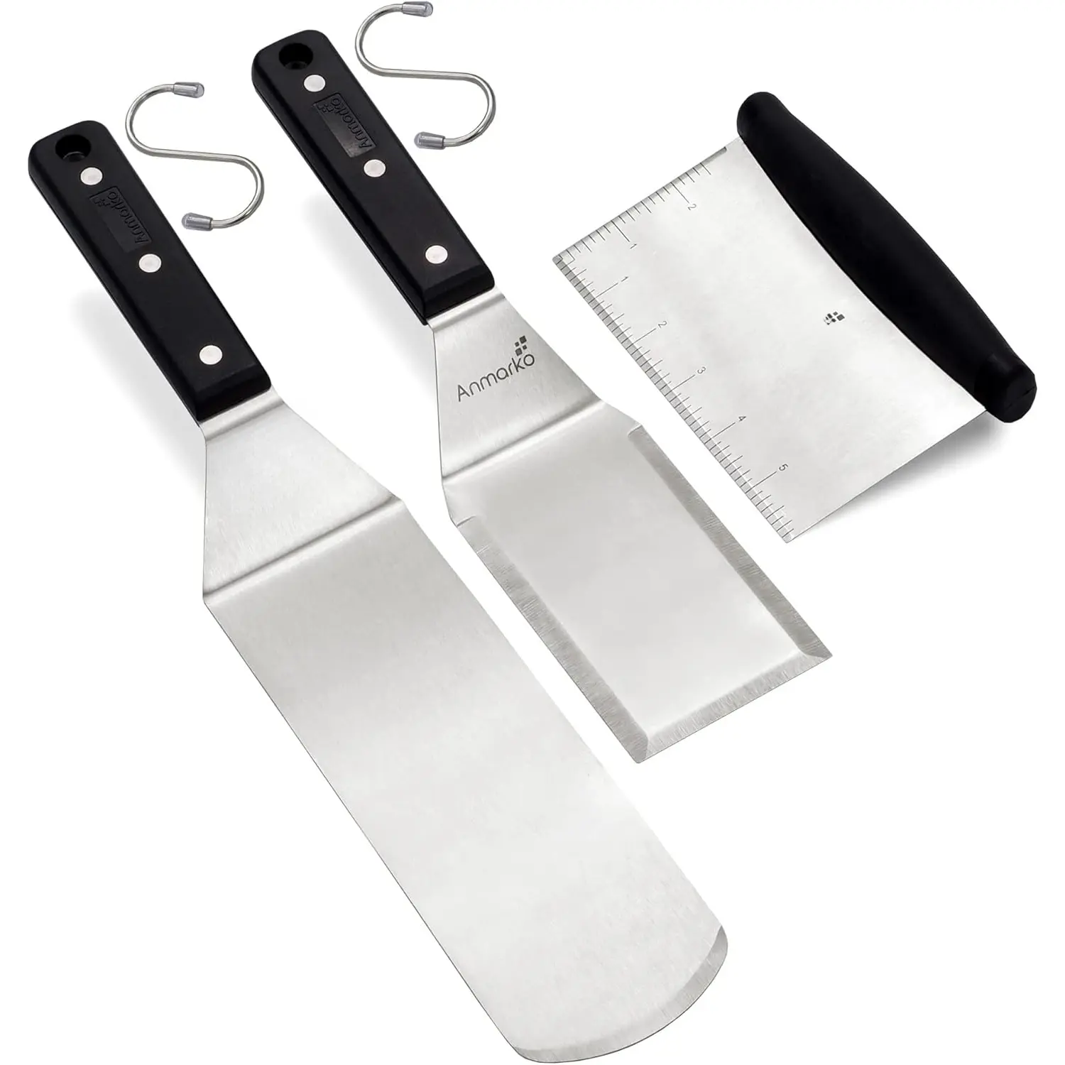 Metal Spatula Stainless Steel Scraper - Professional Chef Griddle Spatulas Set of 3 - Heavy Duty Accessories  for Cast Iron BBQ Flat Top Grill Skillet Pan - Commercial Grade