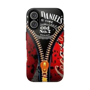 J Daniel’s Zipper Design Phone Case, Coca-Cola Style, Unique Whiskey Bottle Print Cover, iPhone Samsung Compatible, Trendy Protective Case