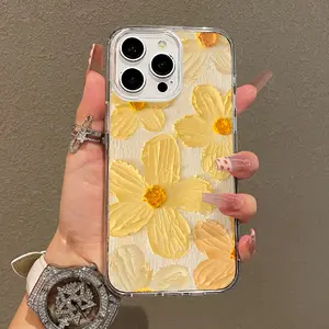 Soft Girl Magnetic Case for iPhone11/12/13/14/15/16/17/promax, Creamy Yellow Flower Texture Lightweight, Drop-Proof, MagSafe Compatible | Perfect for Teen Girls