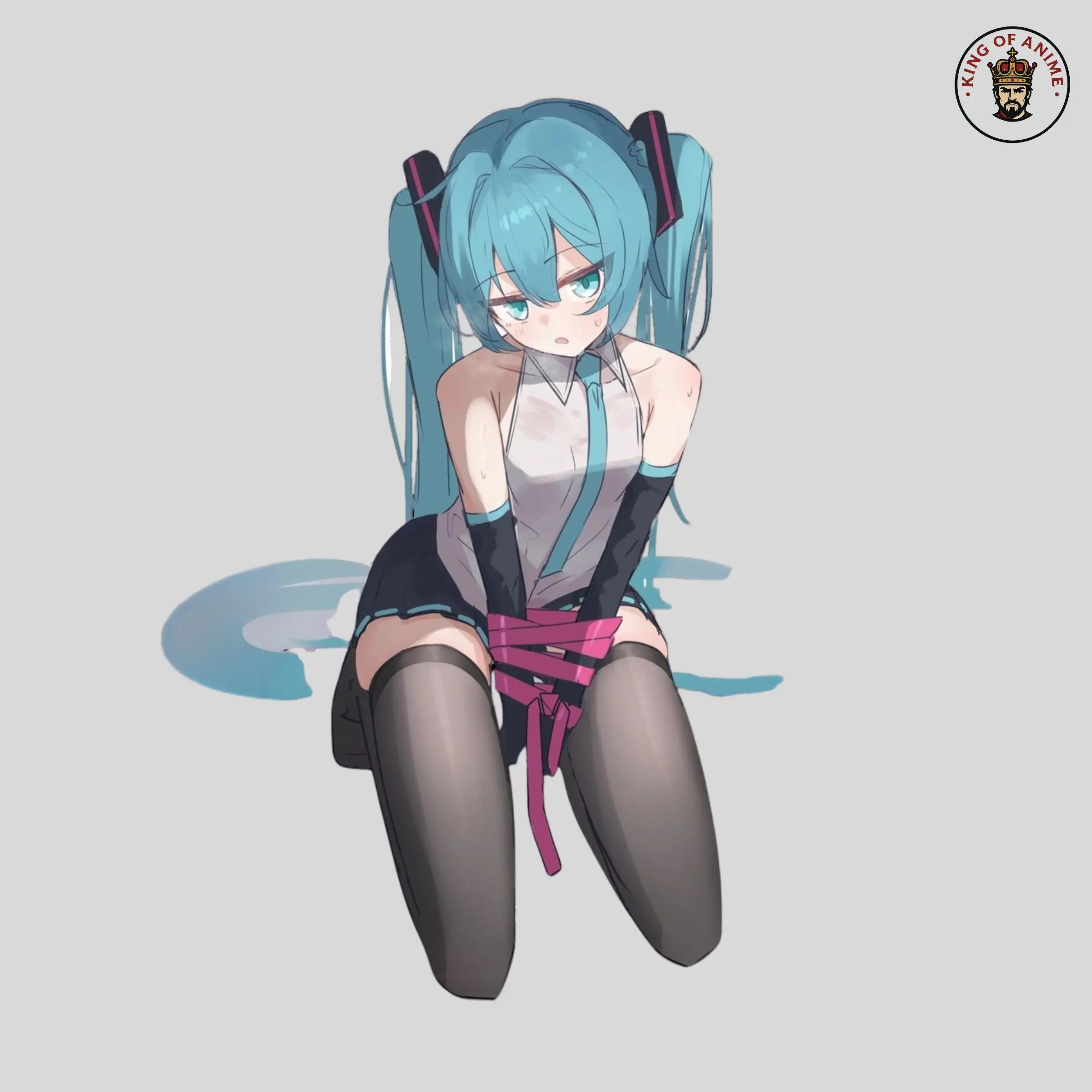 Hatsune Miku Anime Vinyl Sticker, Miku in Stylish Sleeveless Outfit with Pink Ribbon Restraint, Laptop and Water Bottle Decor