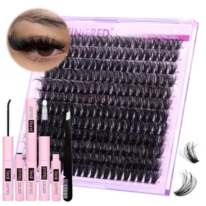 Fluffy Lash Extension Kit Lash Clusters Thick Individual Lashes 10-16mm Eyelashes Extension Kit 50D Wispy Mink Lash Kit Cluster Lashes with Lash Bond and Seal