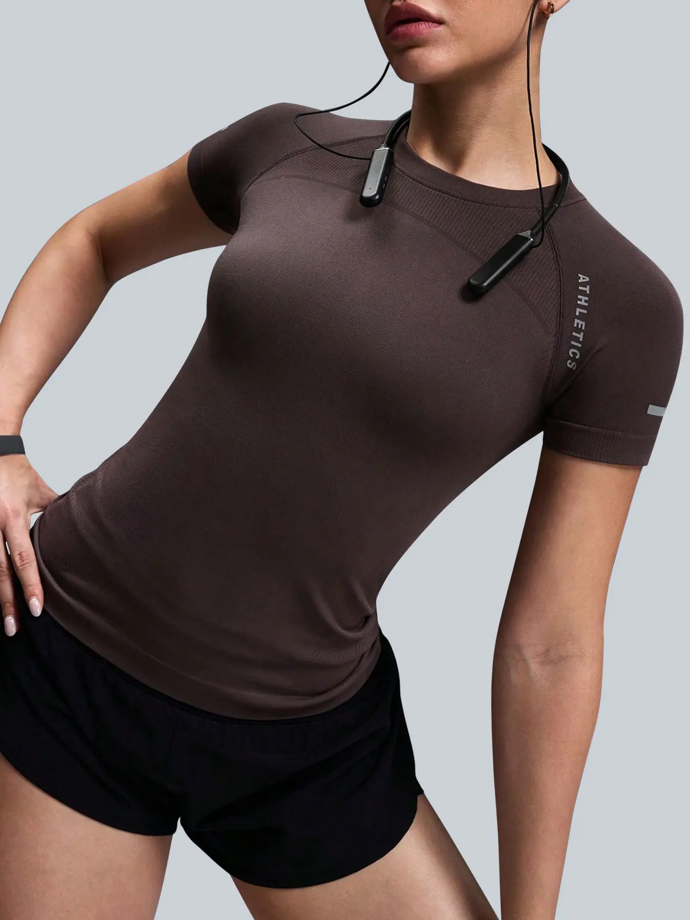 Women's High Elastic Breathable Sports T-Shirt, Round Neck Short Sleeve Letter Print, Ideal for Running Yoga Gym, Comfortable Active Wear, Fitness Shirts