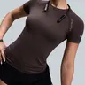 Women's High Elastic Breathable Sports T-Shirt, Round Neck Short Sleeve Letter Print, Ideal for Running Yoga Gym, Comfortable Active Wear, Workout Tops, Athletic Fitness Top, Stretch Athletic Tee