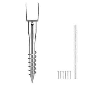 【fathersdaygift】VEVOR No Dig Ground Anchor, 1 Pack 3.94 x 2.76 x 27.56 in DIY Screw in Post Stake, Includes 6 Lag Bolts & a Rebar, U-Shape Heavy Duty Steel Post Holder, Great for Mailbox Posts and Fence Posts