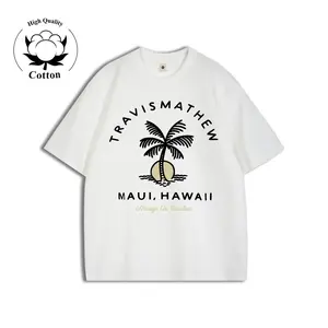 Men's Summer Regular Edition 210g Cotton Blended Short Sleeve T-shirt - "TRAVISMATHEW MAUI, HAWAII" Palm Tree Island Graphic Print, Breathable Fabric, Suitable for Travel, Sports, Fitness, Casual Dressing, Fishing and Golf, Vacation Souvenir Gifts Tshirt