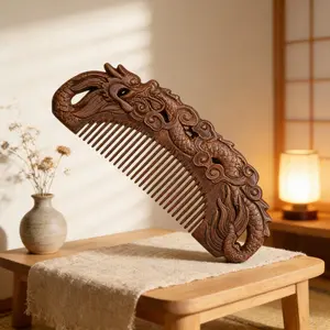 1pc Handcrafted Dragon Pattern Comb, Natural Sandalwood Material, Anti-Static Hair Brush, Vintage Style, Perfect Gift for Women