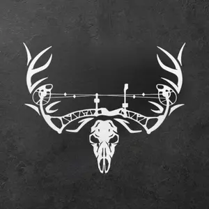 Compound Bow Deer Skull Sticker – Antler Archery Hunting Decal for Bowhunters & Truck Windows
