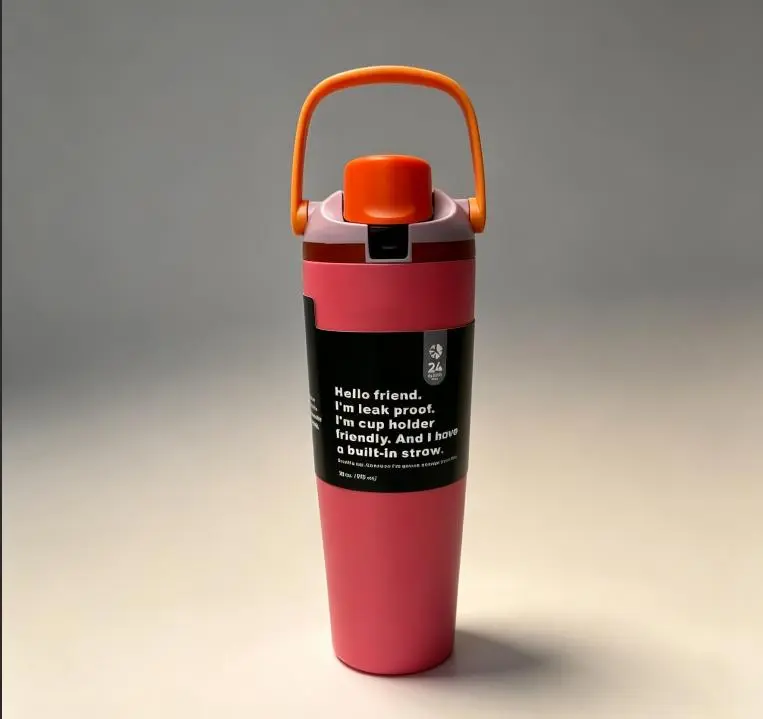 32oz Insulated Stainless Steel Water Bottle Tumbler, Spill Proof Built-In Straw Cup with Secure Flip Lock & Carry Handle