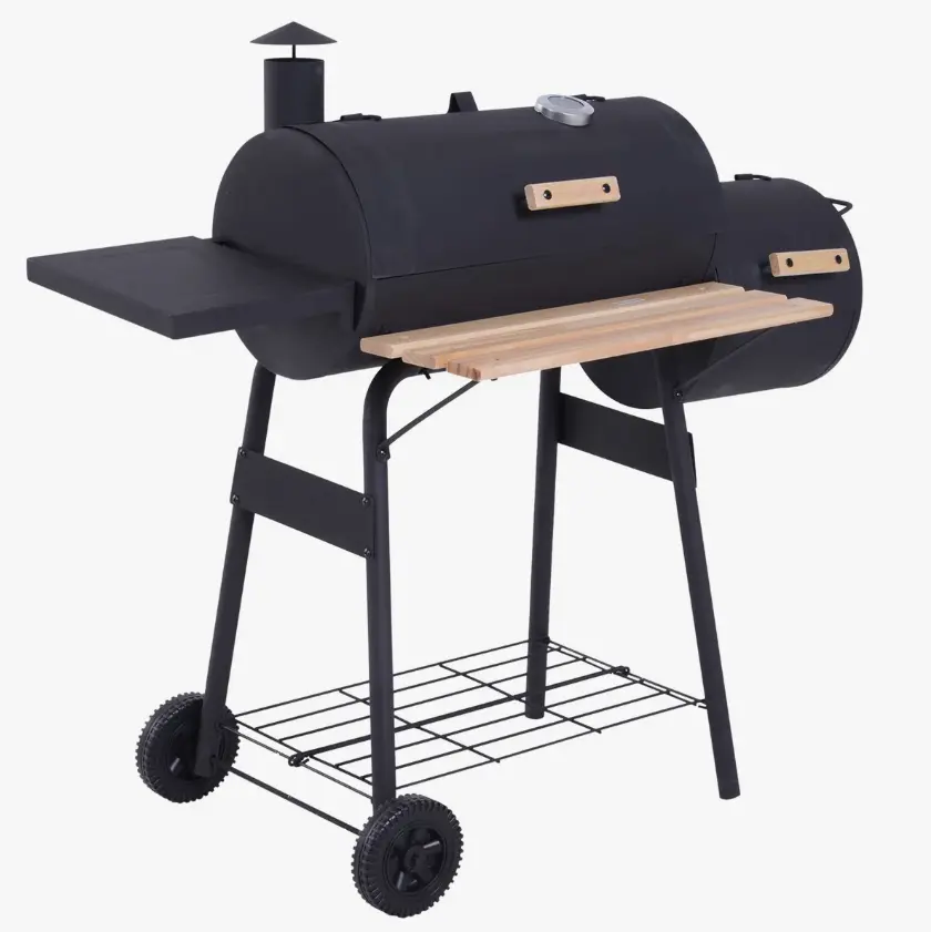 Outsunny 231 Sq.In. Steel Portable Backyard Charcoal BBQ Grill and Offset Smoker Combo with Wheels