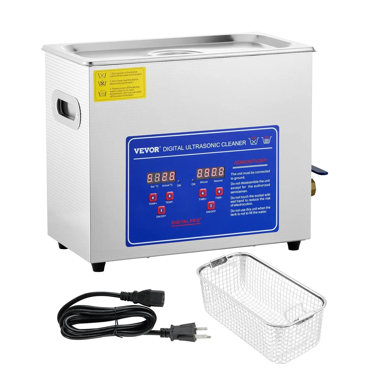 Commercial Sonic Cleaner Appliance (1.3L-30L), 40kHz Powerful Cleaning Machine with Digital Timer & Heater, 110V, FCC/CE/RoHS Certified for Consistent Cleaning Results on Watches & Industrial Parts, Durability