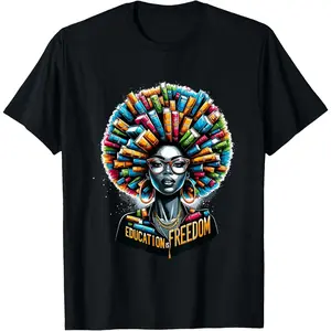 Education Is Freedom Black History Month Teacher Books Afro T-Shirt