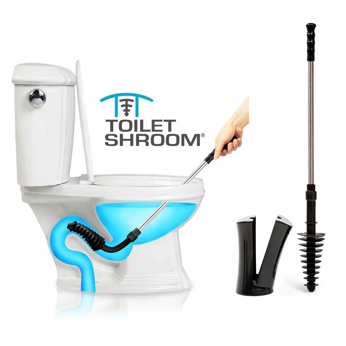 212 MAIN TOILSHB101 Shroom Head Toilet Plunger - Black, Stainless Steel Durable Caddy Holder, Rust-Proof ABS Drain Cleaner for Effective Clog Clearing
