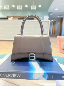 Pre-owned Balenciaga Calfskin Mini Bags Hourglass Top Handle Bag Small Grey in with Silver tone USEE