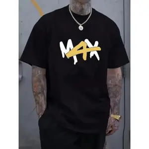 Max Verstappen Racing T-Shirt with Bold White Brushstroke M Logo, 100 Polyester Loose Fit Short Sleeve Summer Casual Tee for Men, AllSeason Comfort, Casual Summer Wear Bold Graphic Tee Durable Fabric