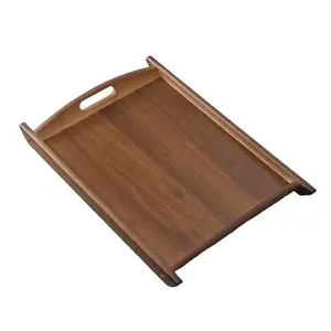Multifunctional Bamboo Serving Tray, Ideal for Breakfast and Work, Suitable for Bedroom and Kitchen, Size 17.32x13.81x1.57 Inches
