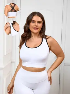 Women's Plus Size Sports Bra with Removable Pads, No Underwire High Elasticity Running Gym Tank Top, Seamless Cross Back Design, Workout Bra