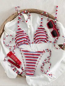 Women's Beach Striped Bikini Two-Piece Set, Stylish Swimwear for Summer, Comfortable and Trendy Bathing Suit, Perfect for Vacation, Summer Swimsuit Set