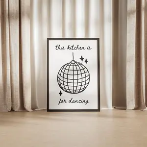 [SALE UP TO 50]This Kitchen Is For Dancing Disco Ball & Stars Doodle Poster, Trendy Art Print Viral Mid Century Style, Illustrated Food Decor sweatshirt Sign