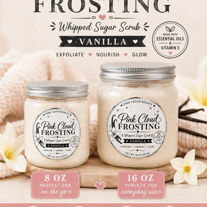 Pink Cloud Whipped Frosting Sugar Scrub, Home Fragrance Accessory with Natural Ingredients