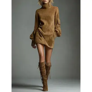 Vintage Collar Suede-Look Short Dress, New Autumn/Winter Long-Sleeve Mini Dress