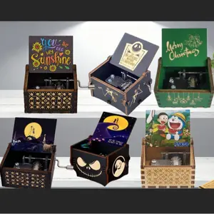 Vintage Wooden Sunlight Music Box with Laser Engraving, Desktop Decoration, Birthday Christmas Valentine's Day Gift