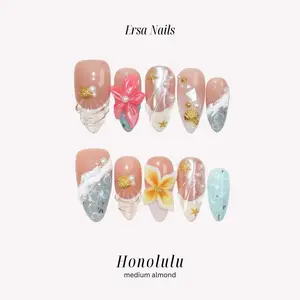 ErsaNails HONOLULU - Medium Almond 10 PCS Handmade Press On Nails | Mermaid, Chrome & Swirl