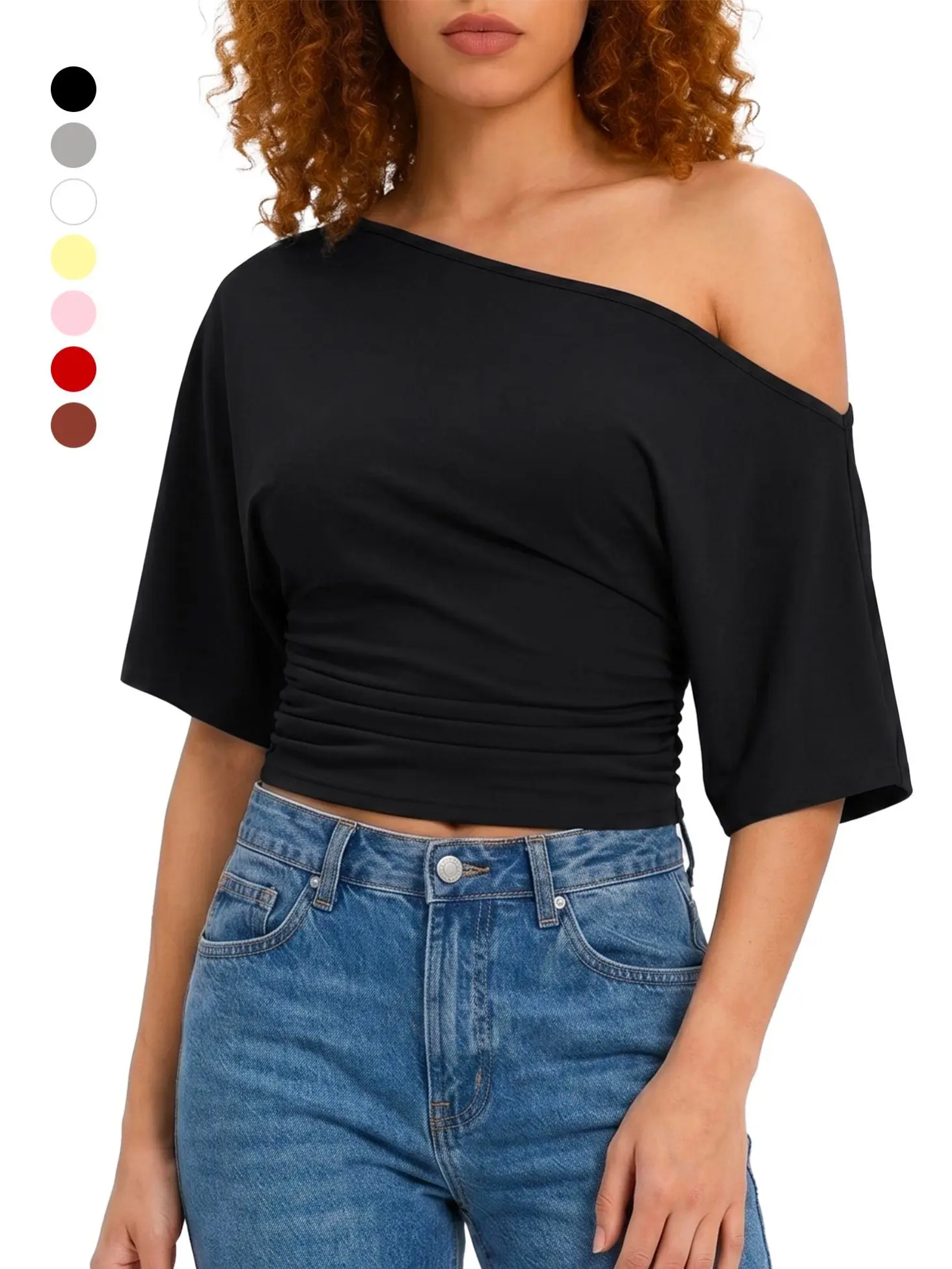 Bonneuitbebe Women's Chic Off-the-Shoulder Oversized Textured Cami Blouse, Comfortable 2026 Summer Tops for Women, Stylish Outing Shirt, Black