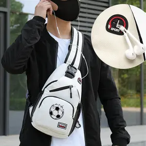 1Pc Football Print Chest Bag, Creative Printed Backpack, Outdoor Travel Shoulder Bag, Convenient Outing Crossbody Bag, with Earphone Hole, Casual Style Zipper Closure, Waist Bag