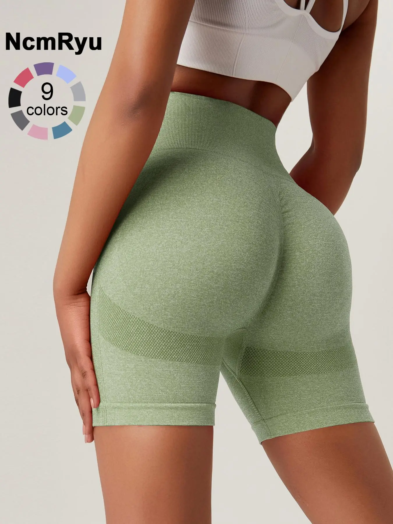 Women's High Waist Workout Shorts Butt Lifting Tummy Control Ruched Booty Smile Yoga Short Pants