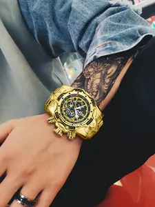 Extra-Large Punk-Style Men's Watch, Stainless Steel Bracelet with Rotating Bezel, Large and Heavy Full Metal Case, Fashion Party Extra-Large Weight Watch, Stainless Steel Strap