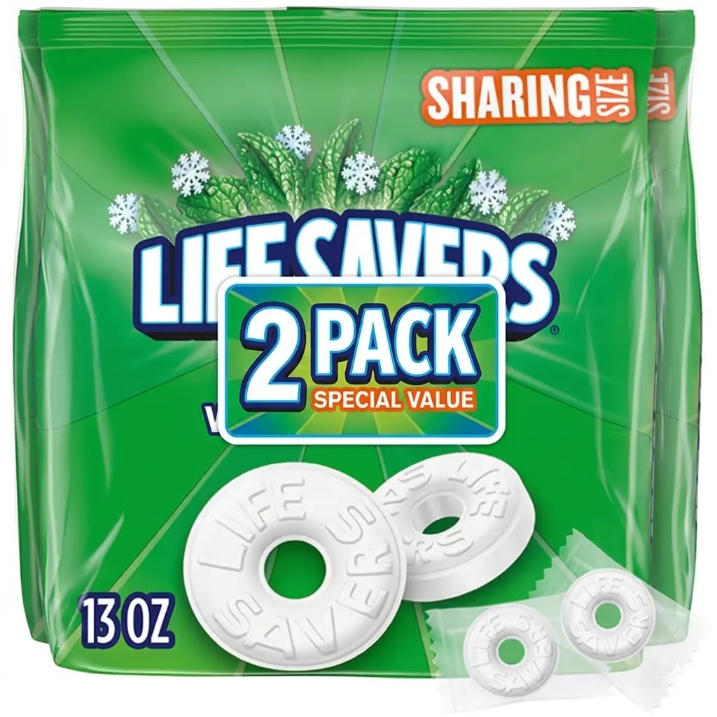 LIFE SAVERS Wint-O-Green Summer Candy Individually Wrapped Hard Mints, Sharing Size, 13 Oz Bag 2 Pack