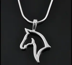 Horse Head Silhouette Necklace - Silver, Pony Pendant Snake Chain