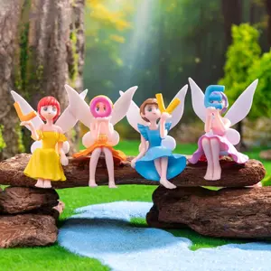 4-Piece Lovely Miniature Fairy Figurines Set - Enchanting Fairy Garden Accessories Ideal for Fairy Garden Magic, Birthday Cake Toppers, Flower Pot Charm, Home & Car Decoration with Girl Fly Wings