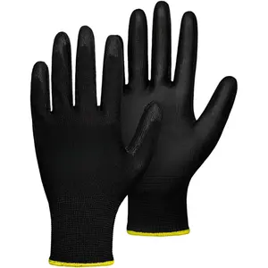 Safety Work Gloves PU Coating, 12 Pairs KG11PB Seamless Knitted Gloves Unisex, Smooth Grip on Palm and Fingers, Suitable for General Work (Large Size, Black)