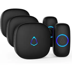 Doorbell with 3Receivers 2 Push Buttons, Easy installation, Adjustable Volume, 58 Chimes, Colorful LED, 1000Ft Range, M520+F55, Black