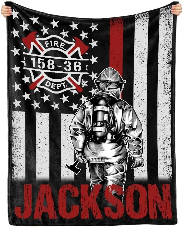 Thin Red Line Firefighter Blanket - Men's Bedding & Linen Throw, Ideal Gift for Firemen