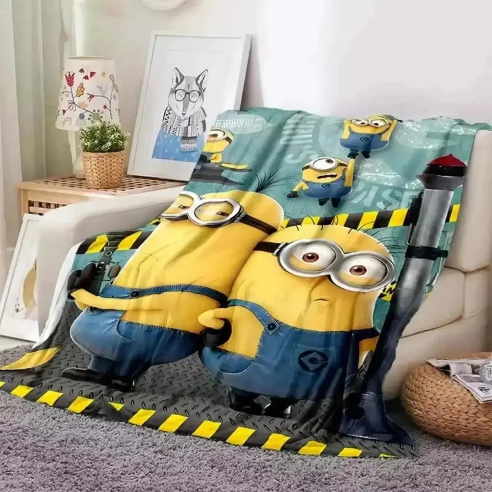 Cute Minions Printed Flannel Blanket 6 Sizes Soft Cozy Lightweight AC Throw Blanket Kids Adults Sofa Bed Bedroom Living Room Outdoor Travel Cartoon Bedding Movie Night Home Decor Gift Halloween Christmas Birthday Viral Bl