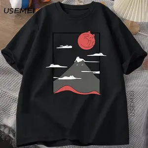 Men's Cotton Short-Sleeve Round Neck Casual T-Shirt - Menswear Top, Streetwear, Kawaii Japanese Art, Hidden Mountain Cats, Cat Meme Shortsleeve Tshirt