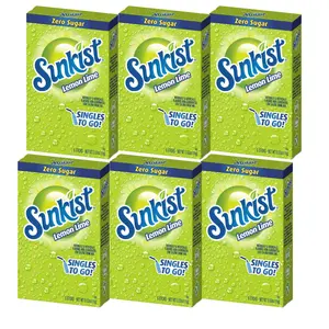 Sunkist Singles-To-Go Lemon-Lime Drink Mix, Non-Carbonated, Zero Sugar, Low Calorie, 6 Ct Per Box, Pack of 6 Boxes