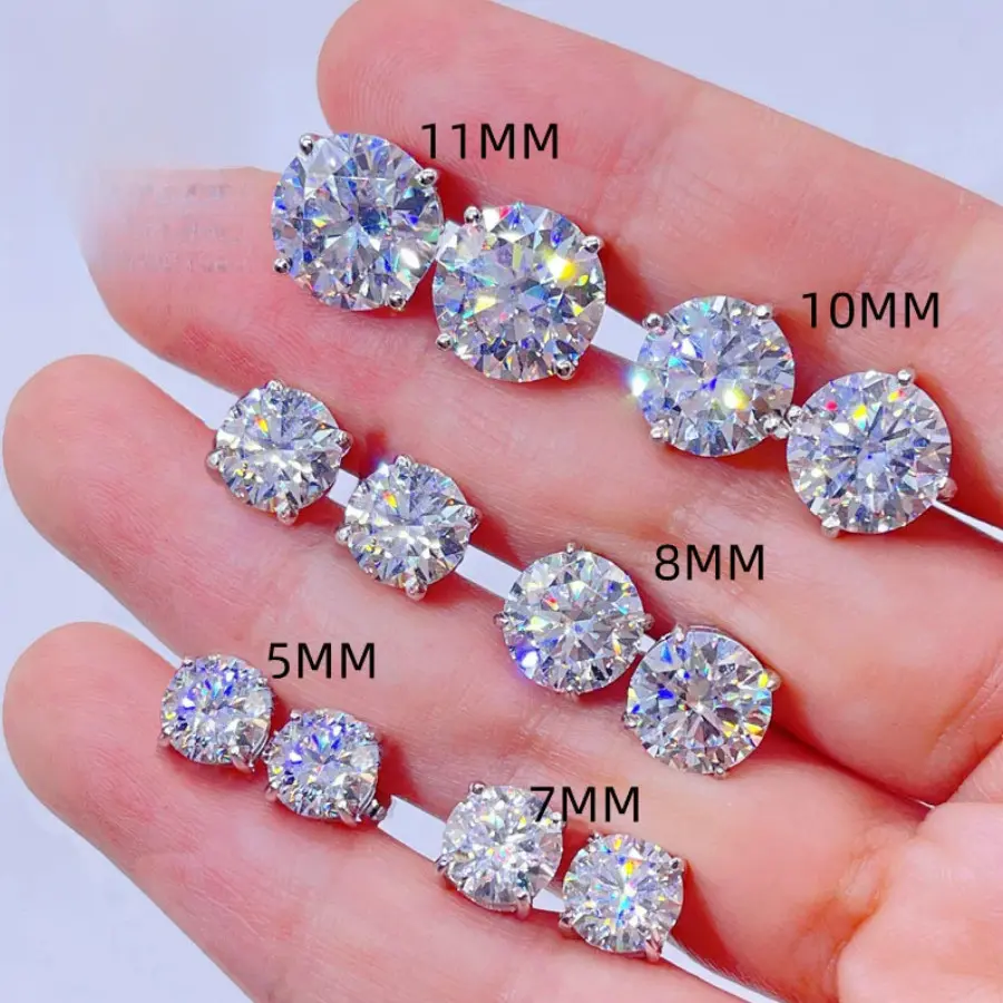 High Quality Unisex Classic INS-Style Round Large Cubic Zirconia Solitaire Silver Stud Earrings - Silver-Needled Hypoallergenic for Men, Cubic Zirconia Studs, High Quality Earrings