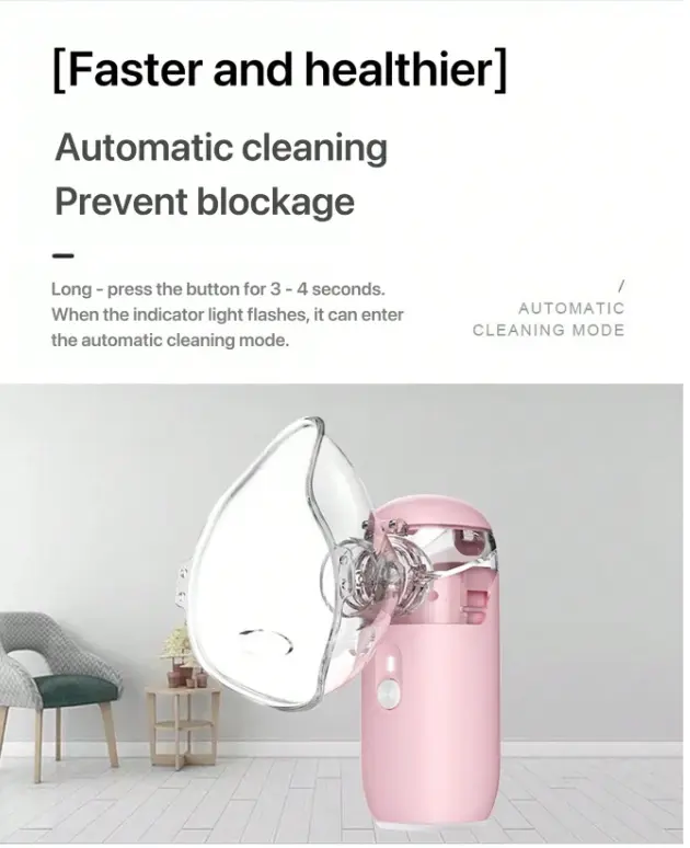 1PCS USB PINK Portable Nebulizer,Portable Humidifier with Auto-Cleaning Dual Modes Handheld for Respiratory Care at Home Travel Adult Kid Friendly Design