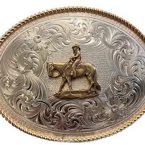 Montana Silversmiths Engraved German Silver Belt Buckle w/ Gold - 8 Styles