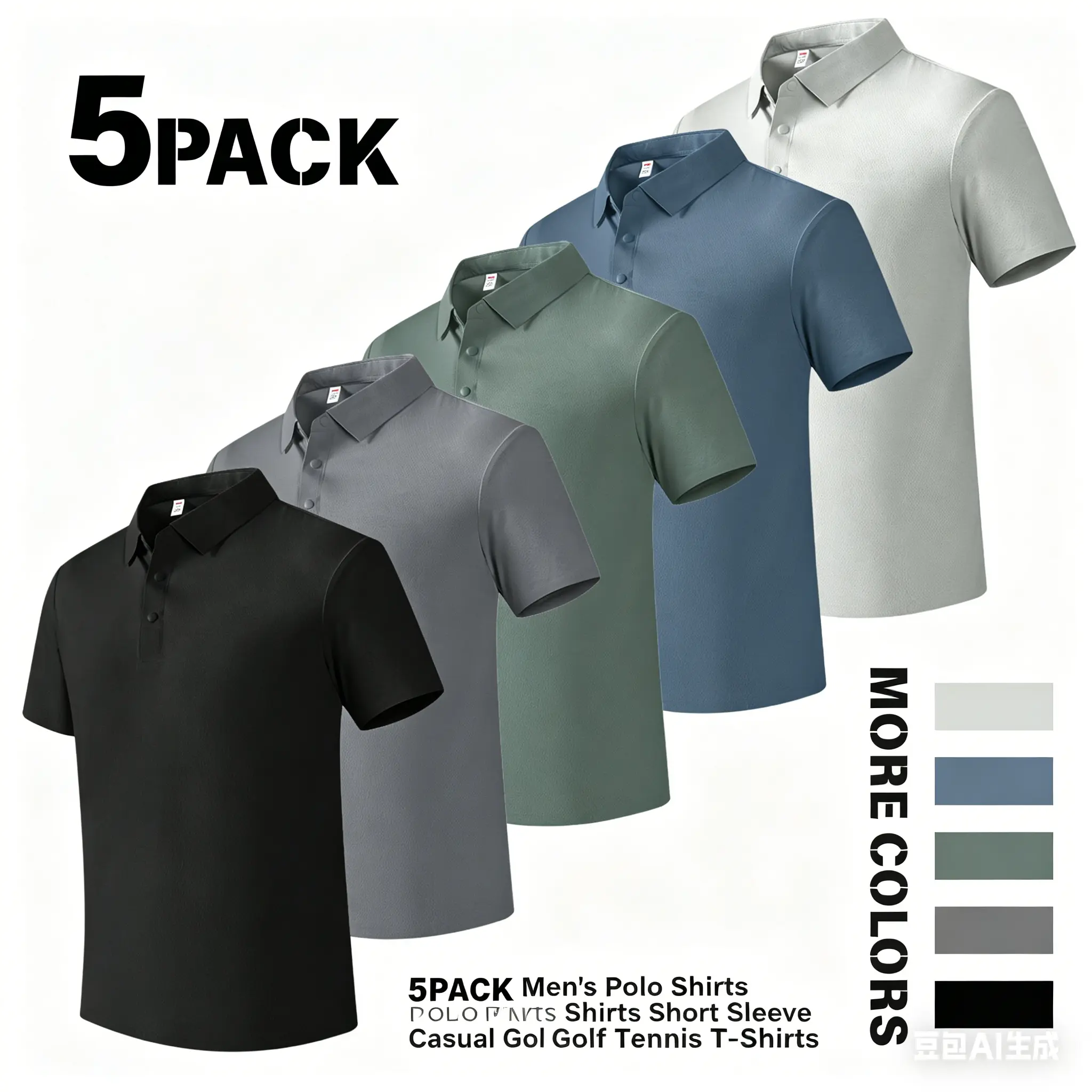 Men's 5-Pack Polo Shirts, Breathable Dry-Fit Plain Tops with Ribbed Short Sleeves, Sporty Chic & Affordable Fashion for the Gym, Menswear, Stylish, Basics, Polished Enough For Semi-Formal Days, Short Sleeves Keep Movement Easy, Ribbed Sleeves