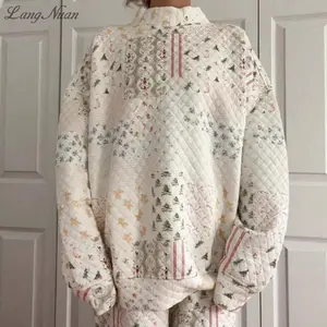 Christmas Sweatshirt Set Mid Collar Holiday Winter Festive Outfit Long Sleeve Clothes