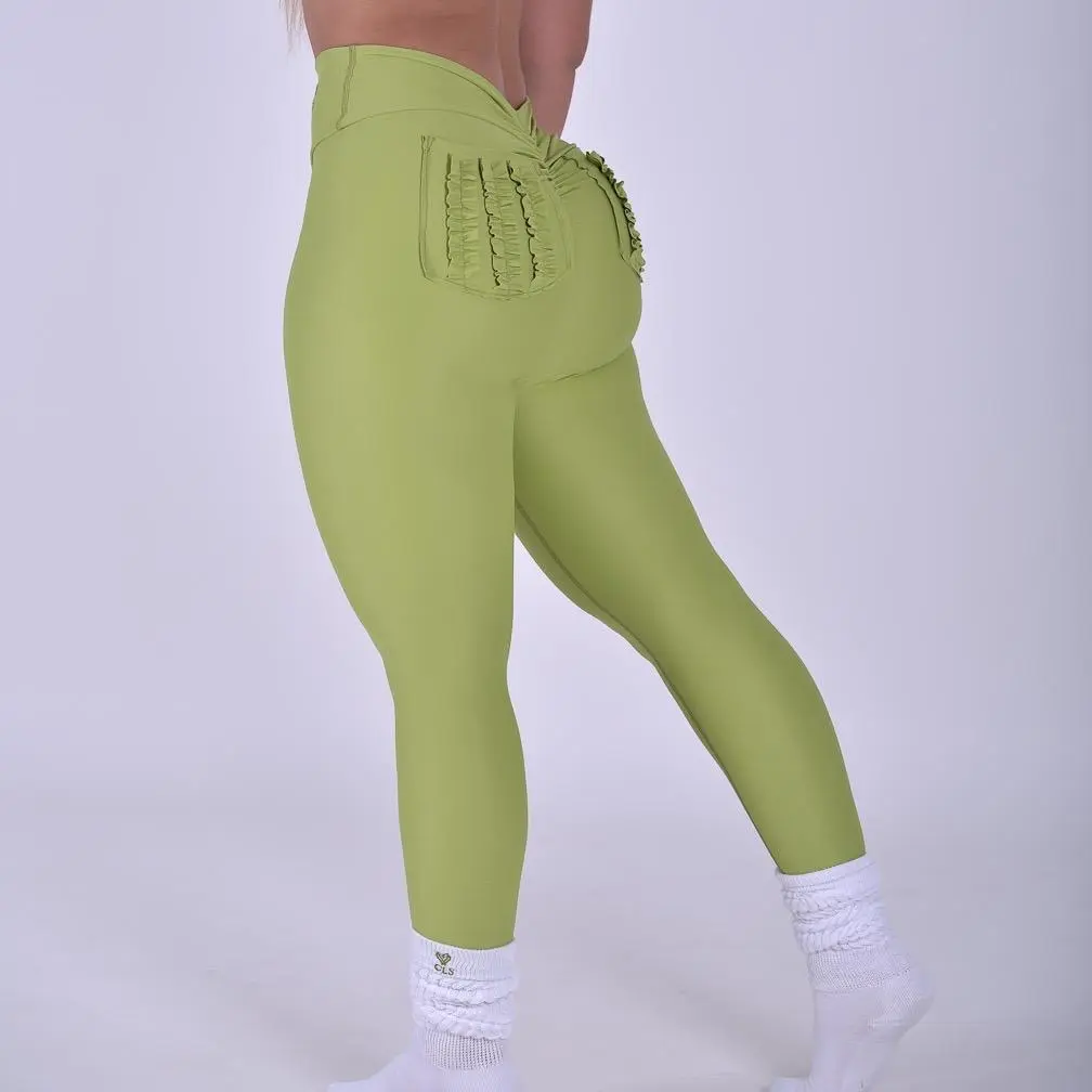 CLS Sportswear V Back Ruffle Pocket Leggings solid high