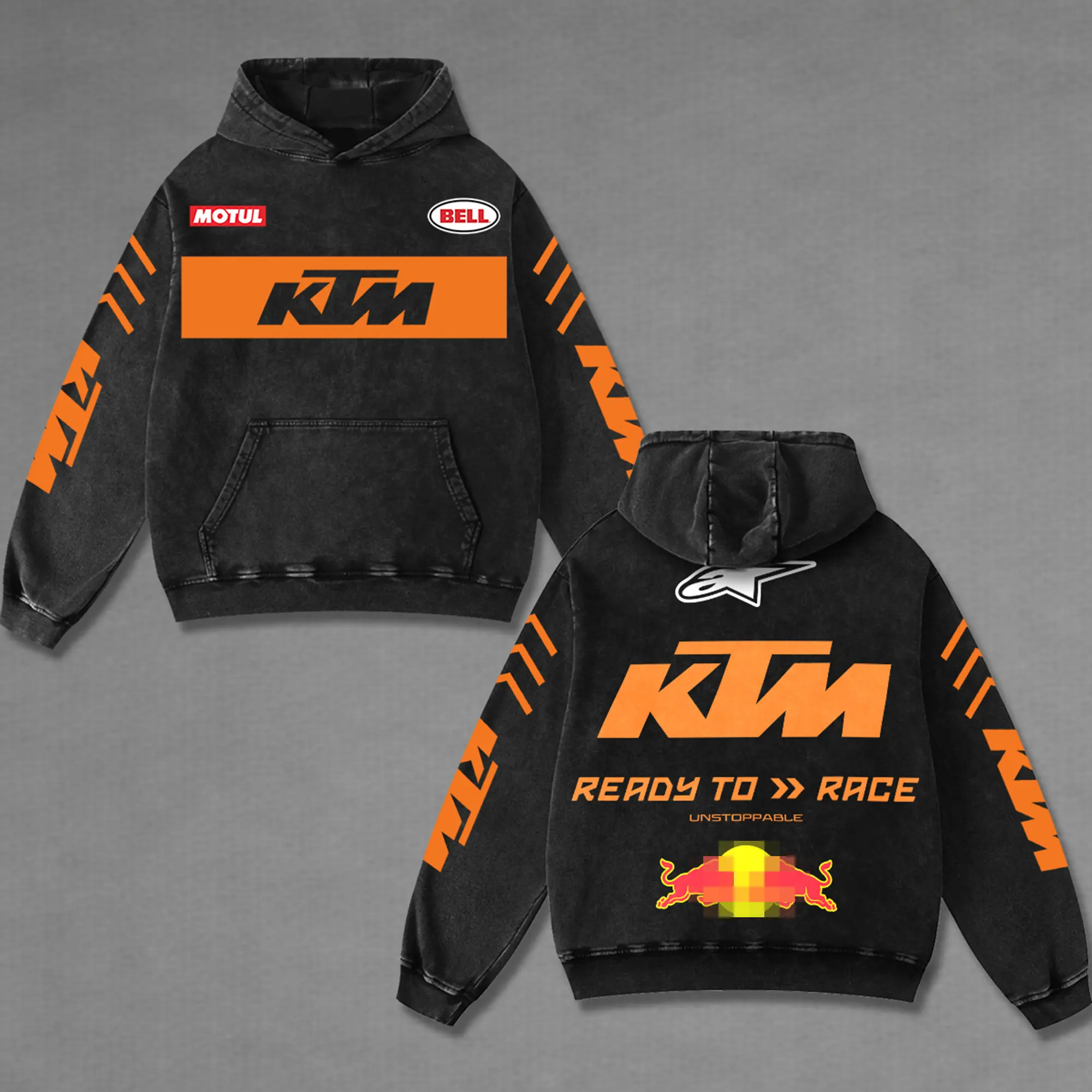 Retro KTM Red Buffalo Washed Hoodie Vintage Motorcycle, Motor Speed Racing Sportbike Graphic Merch, Acid Washed Streetwear Clothing, Unisex Dirt Bike Racing Hoodie, Vintage Motorsport Hoodie, Speed Culture Men's Wear