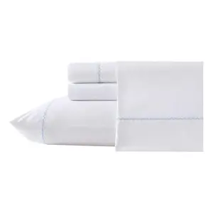 Laura Ashley Scallop Embroidered Blue Twin Sheet Set