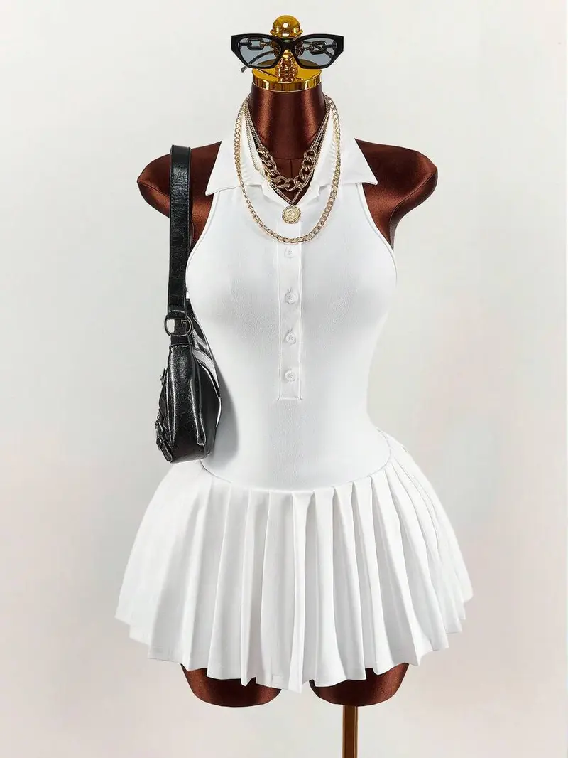 DROP-WAIST PLEATED MINI DRESS - TikTok Shop DROP-WAIST PLEATED MINI DRESS - TikTok Shop