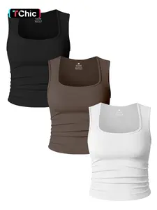 Women's Solid Color Ruched Design Crop Sports Tank Top, Sporty Sleeveless Top for Yoga Gym Workout Running, Ladies Sportswear for All Seasons