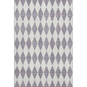 HomeRoots 650098 10 x 14 ft. Purple & Ivory Diamond Transitional Washable Machine Made Rectangle Area Rug with UV Protection